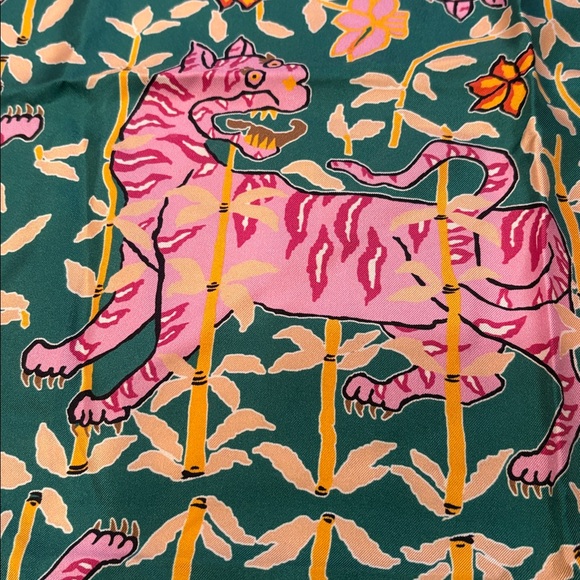 J Crew - Drakes Silk Pink and Green Animal and Floral Scarf - Picture 2 of 5